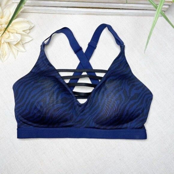 Victoria's Secret Other - Victoria Secret Navy Leopard Plunge Strappy Sports Bra 32D